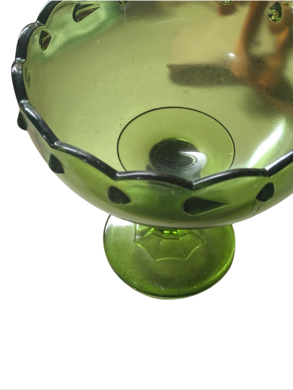 Vintage Green Pressed Glass Pedestal Bowl - Picture 4 of 6